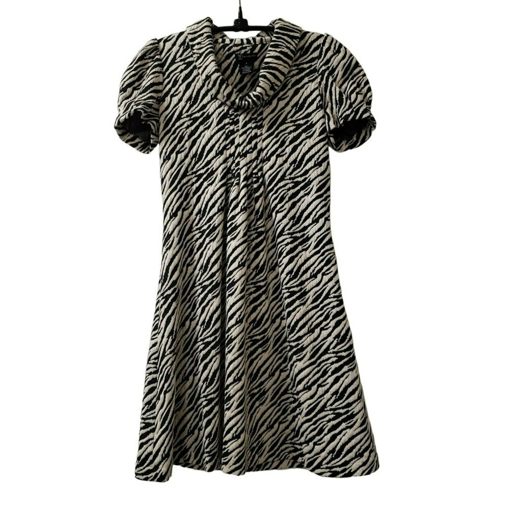 Zebra Print Dress, Puffy Short Sleeve, Rolled Cowl Neck, sz 4, Pullover Side zip